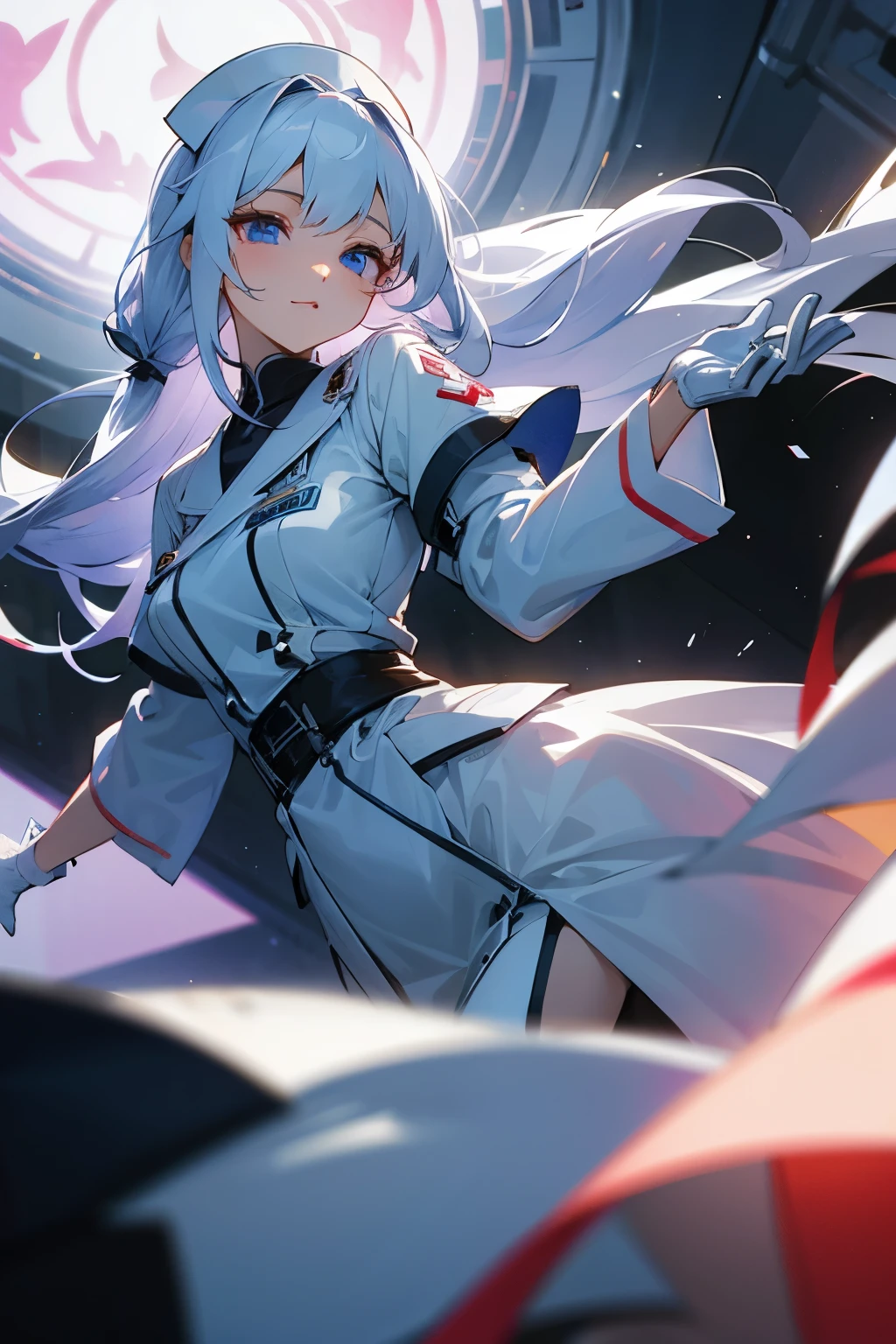 white long hair woman、Hair is down、Nursing clothing、white gloves