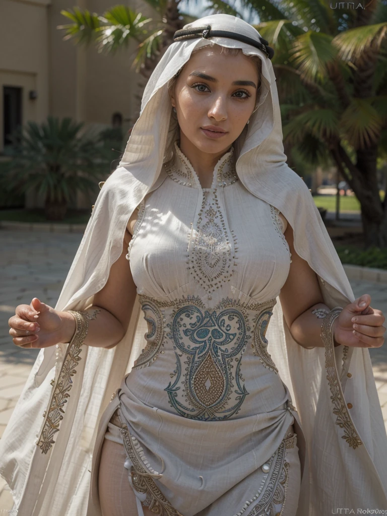 ((((((A Beautiful Arabian woman wearing a cultural dress, ultra detailed)))))), ((full body portrait)), (22 years old, innocent face, natural wavy hair, blue eyes, high resolution, Intricate high detail, Highly detailed, Sharp focus, Detailed skin, realistic skin texture, texture, detailed eyes, professional, charming smile, shot on Canon, shallow depth of field, Kodak Vision Color, Perfect Fit realistic Body, extremely detailed, photography_\(ultra\), Realistic, Post-processing, maximum details, roughness, real life, ultra realistic, Photorealism, photography, 8k UHD, photography, busty, 85mm, Photorealistic, multiple views, pov, first-person view, Masterpiece, Best quality, 4k)