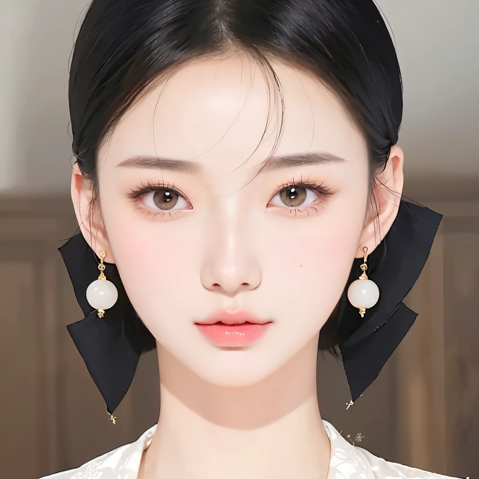 a close up of a woman with black hair wearing earrings, inspired by Ma Yuanyu, in the art style of bowater, kawaii realistic portrait, delicate androgynous prince, realistic