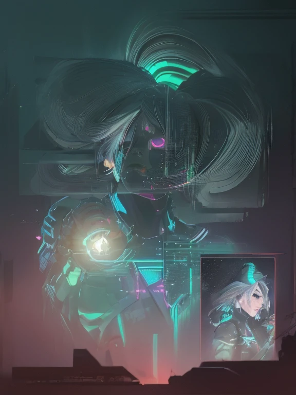 ((La mejor calidad)), ((obra maestra)), (muy detallado:1.3), ..............3D, Beautiful (cyberpunk:1.3) Mujer hacker, peinado corto,pelo corto, Volver al visor, cabello grueso, Terminal de ordenador operativo, Pantalla montada en la cabeza, computer server, Pantalla LCD, fiber optic cable, Logotipo de la empresa, HDR (High Dymanic Range), Trazado de rayos, NVIDIA RTX, Super resolution, Irreal 5, Subsoil Scatter, Textura PBR, Post-procesamiento, Anisotropic filtering, profundidad de campo, maximum sharpness and sharpness, Texturas multicapa, Albedo y Highlight Maps, Sombreado de superficies, Accurate simulation of light-material interactions, proporciones perfectas, Renderizado de octanaje, duotone lighting, ISO bajo, balance de blancos, Regla de los tercios, amplia apertura, 8K RAW, efficient sub-pixels, sub-pixel convolution, glow particles, dynamic pose
