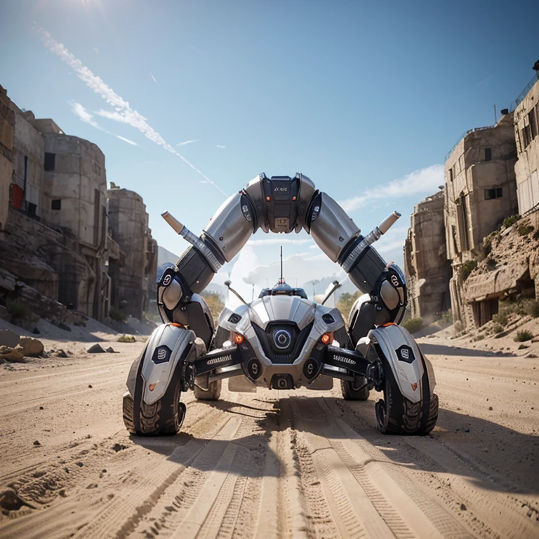 massive shiny metallic scorpion robot, from right to left stinger high and curved, , white smooth chalky surfaces, joints filled with , blue, red and orange shades
cinematic, detailed, trending on artstation, epic composition, 8k, very detailed, ready to strike pose, Background is pure white