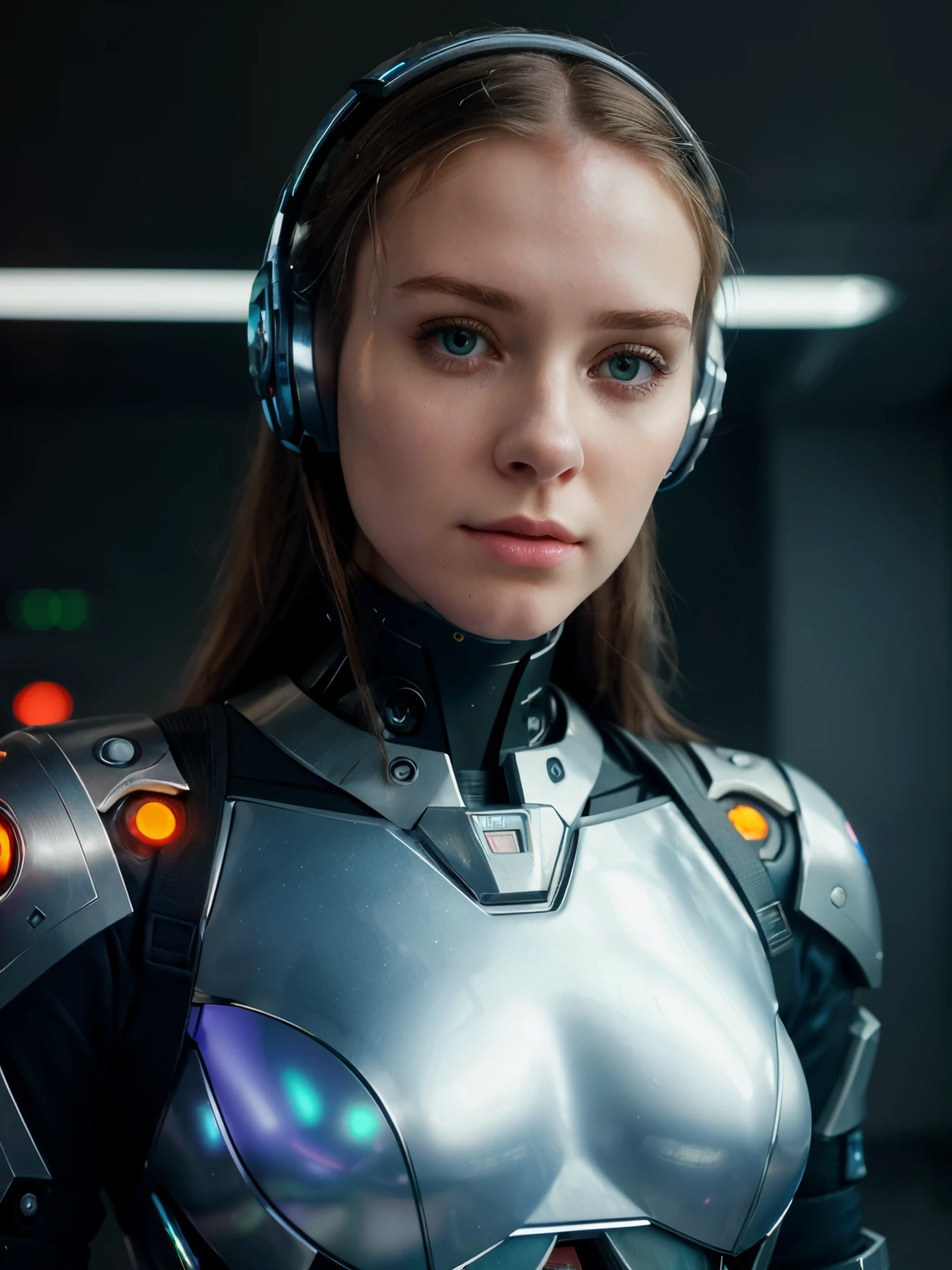 a close up of a woman wearing headphones and a futuristic suit, cyborg - girl, cyborg girl, beutiful girl cyborg, portrait beautiful sci - fi girl, cute cyborg girl, beutiful white girl cyborg, beautiful cyborg girl, young lady cyborg, portrait futuristic solider girl, beautiful cyberpunk girl face, cyberpunk beautiful girl, a teen biopunk cyborg, robot girl