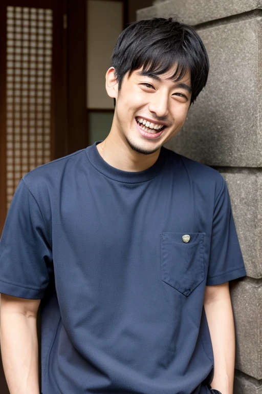male 26age ID photo straight Japanese HIPHOP stubble Maruboshi dark skin laughing Handsome guy