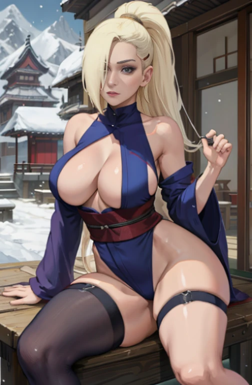 yamanaka ino, kimono, snowing, sitting, wide thighs, décolleté, big breastes, tmasterpiece, Erotica