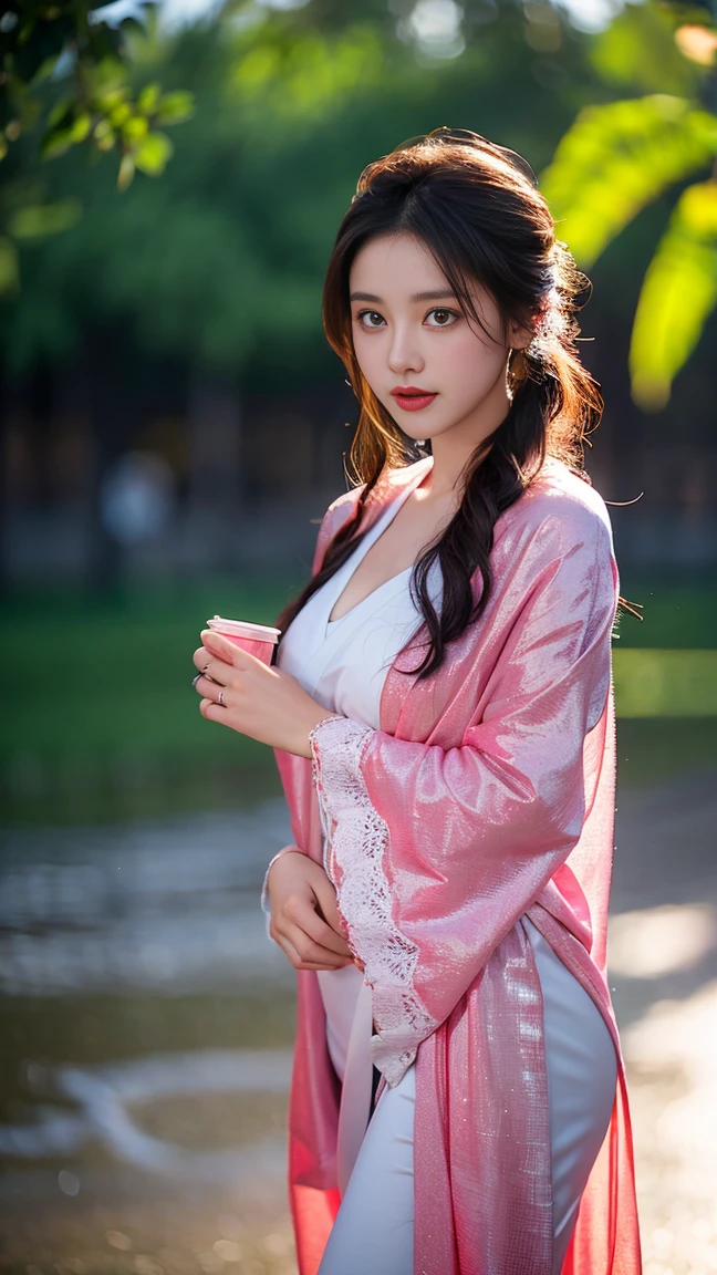 wallpaper of a girl in the rain, in the style of chinese cultural themes, softly luminous, 32k uhd, feminine body, dark pink and light gray, beach portraits, barbizon school 