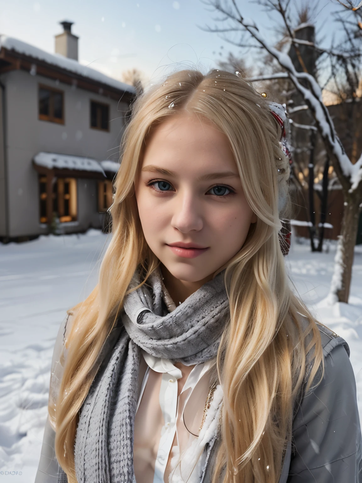 blond woman with long hair and scarf in the snow, a girl with blonde hair, beautiful young face, blonde hair and large grey eyes, beautiful succubus, derevschikova, beautiful alluring teen, perfect nose, ultra beautiful, with her long, perfect beautiful, realistic , epic beautiful, 8k, fuji xt3
