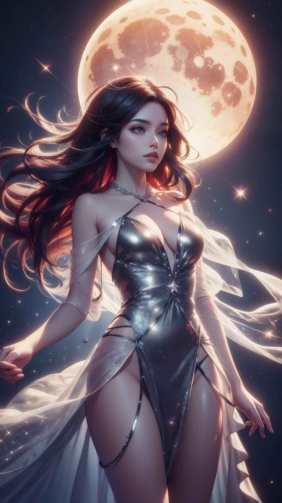 mulher de cabelo preto, garota de cabelos escuros/pretos, diva, fantasma, surreal, cabelos branco-azuis, dreamscape, orquestrando, sinfonia do sono, twilight dress, flutuando entre sonhos, uma mulher em um vestido prata andando em uma noite de lua cheia, uma Moon in starry sky, Magic Air, espetral, Moon in starry sky a girl walking in starry space, shine sky, estrela cintilantes, lua cheia, uma Campinas de flores ao Luar, uma garota com um belo vestido andando na floresta, Night sky, princesa, full moon starry sky, noite profunda, subconscious lullaby, dream orchestration scene, uma Moon in starry sky, Magic Air, espetral, Moon in starry sky, Neck strap,unidade, Uma mulher no universo, floating woman in space, deusa, mulher poderosa, mulher de vestido, luzes cintilante ao redor da mulher, luzes cintilante ao redor da mulher, mulher de vestido, mulher se armadura, cabelos de cores, armadura, mulher de armadura, cabelos de cores diferentes, mulher de cabelo preto, garota de cabelos escuros/pretos