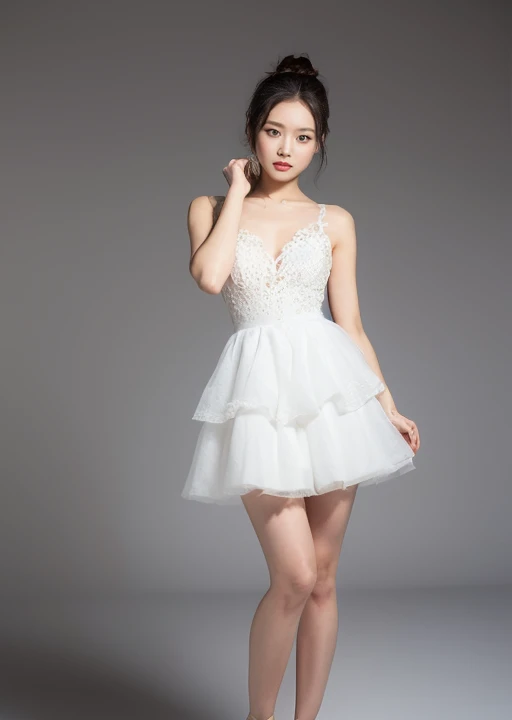 ballerina costume、Transparent、Take the stage、Posing、raise your hand、open chest、Nothing is worn inside、full body shot、A woman with the same face as last time(misaki),4K、1people's women、slender、 Loose wavy styling 、seductive and attractive,Including face and skin texture,detailed eyes、a seductive look