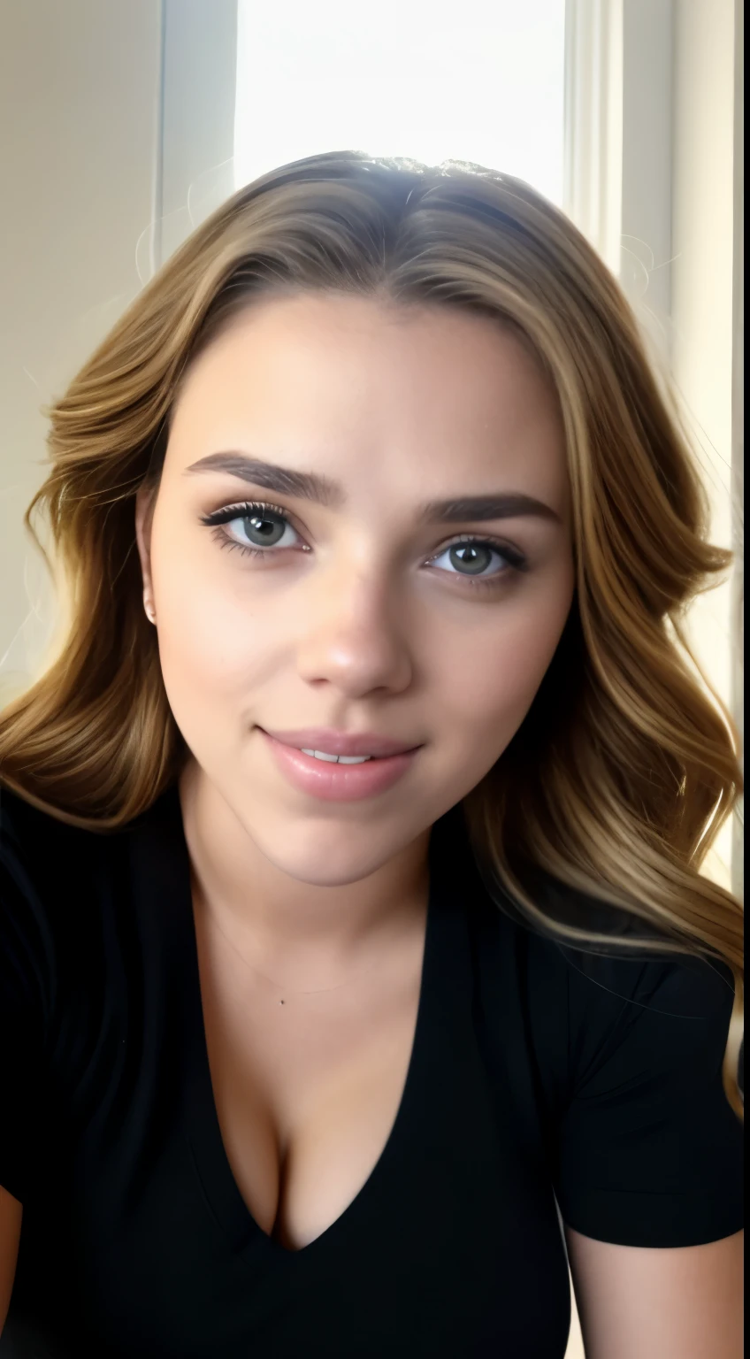 RAW photo in sequence, uma foto de uma de , ((selfie de busto acima, sorrindo)), olhos extremamente detalhados e belos, longas cilios, wearing only low-cut black titties with lots of ribbons, sem camiseta, fotorrealista, profissional, cores vivas, tonos de cor quentes, studio lighting.
Scarlett Johansson, a garota mais linda de 17 anosenta olhos belos e extremamente detalhados, give in to the traces of
