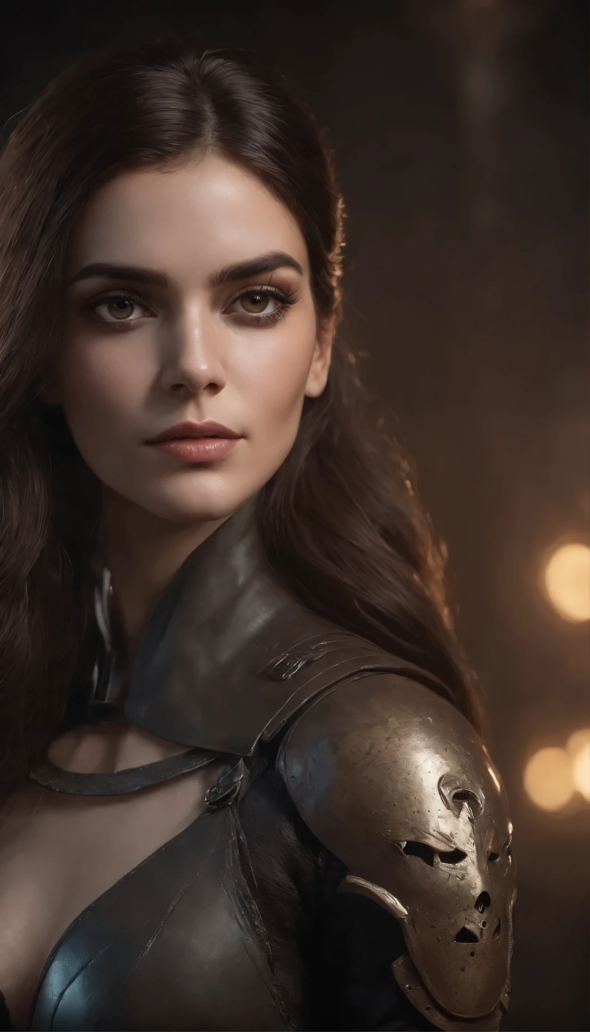 Beautiful cyborg warrior woman in rusty magic style, aumento cyberpunk, Cyber Software, ciborgue, fibras de carbono, cromar, Implantes, metal skull, Cyber Plate Armadura, (atmosfera escura:1.2), (nevoeiro & smoke billowing), (It's dark night:1.3), As cicatrizes, (medium length shaggy dark hair:1.1), (sombras para os olhos:1.1), (brilho lindamente detalhado:1.2), (Cinematic lighting), detalhes intrincados, A high resolution, olhos arredondados, detailed facial features, foco nítido, liso, aesthetic, Fundo escuro detalhado da planta industrial, pose estilosa, dynamicposes, (dramapaint)