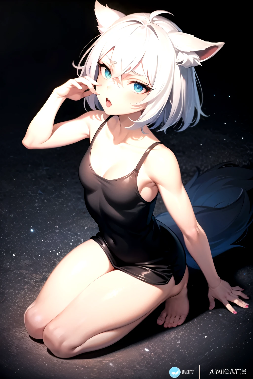perfect face, graphic illustration flat style playful cool girl, adult tomboy girl with wolf cut hair, full body, ahegao, y body, upper body, rolling eyes, use tanktop, scuirt, solo, art line, anime style, 2D,