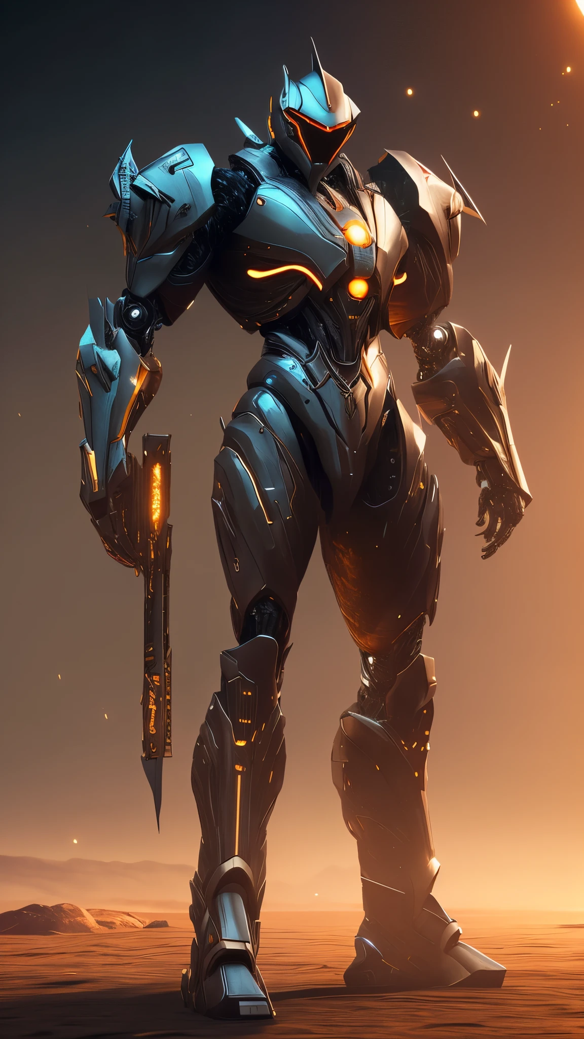 Arafed robot with glowing eyes and glowing arms, cyber suit, cool cyborg movie stills, Unreal Engine 4K wallpapers, Detailed Warframe, Highly detailed 4K HD wallpapers, 4 k render, 4k render, intricate glowing mecha armor, War Frame Armor, movie still of a villain cyborg, 高精細4k render,male person,Lack of hair,Texture optimization,Texture optimization,eyes shine