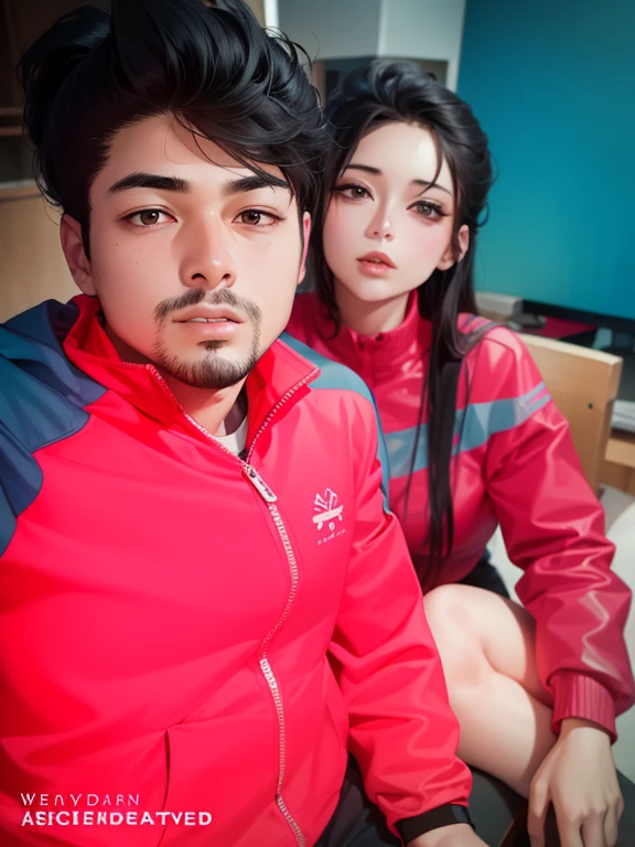 2 people, woman and man, Attractive profile picture, masterpiece, ultra-precise rendering, beautiful and cool young woman, trustworthy, dependable young woman, savior of the world, simple design, most beautiful image, 4K, black hair, beautiful woman, handsome man, facial hair