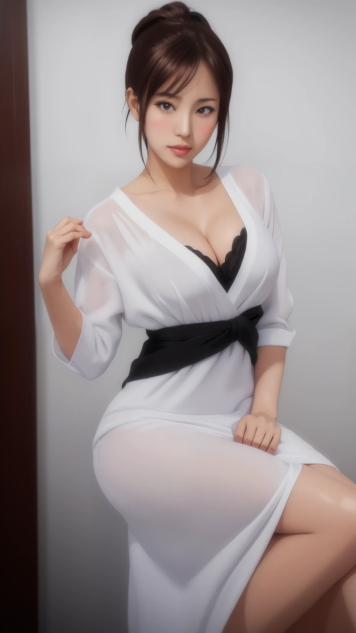 arafed asian woman in a white and black dress posing for a picture, realistic. cheng yi, smooth anime cg art, painted in anime painter studio, photorealistic anime, hyperrealistic , a hyperrealistic , attractive anime girl, [ 4 k digital art ]!!, kawaii realistic portrait, made with anime painter studio, realistic cute girl painting