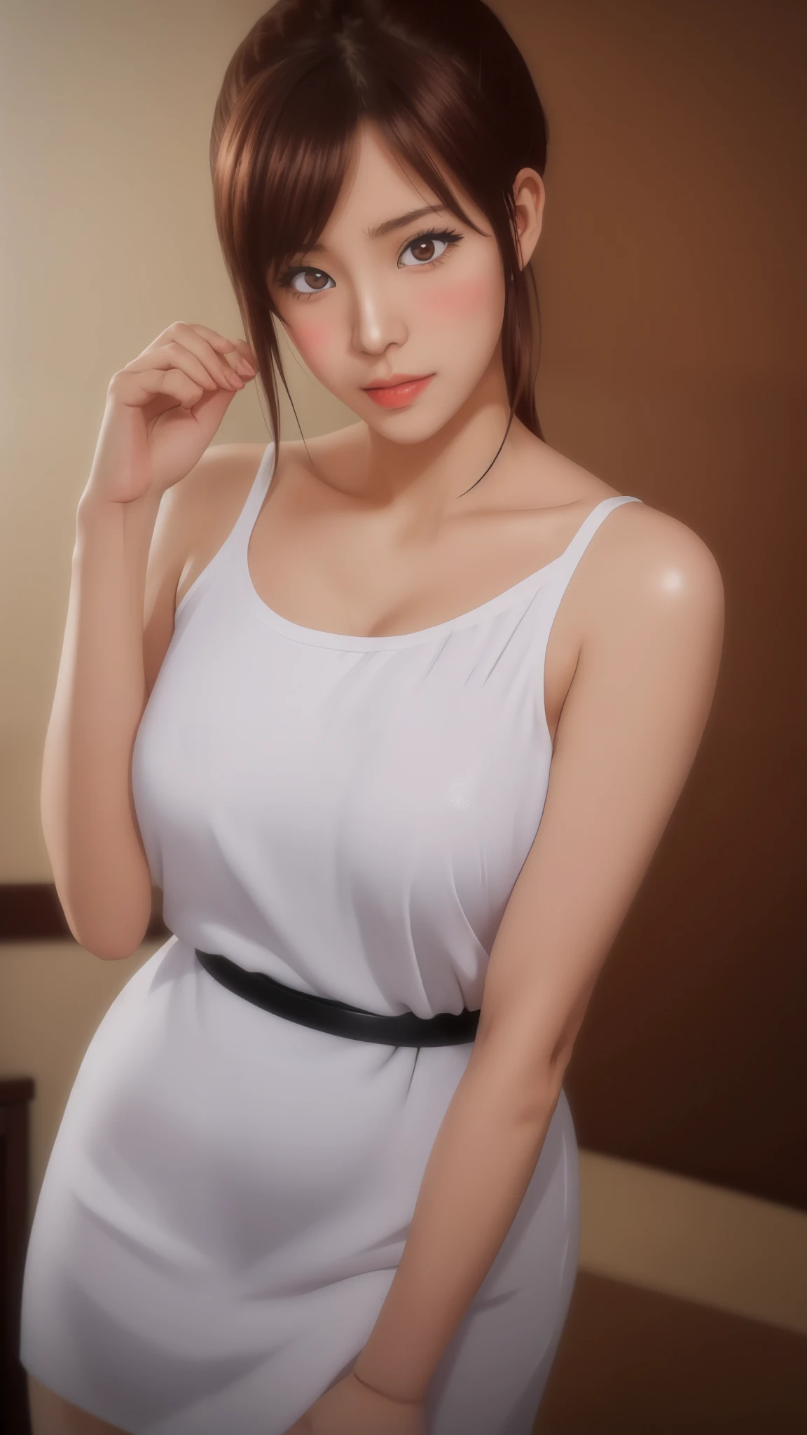 arafed asian woman in a white and black dress posing for a picture, realistic. cheng yi, smooth anime cg art, painted in anime painter studio, photorealistic anime, hyperrealistic , a hyperrealistic , attractive anime girl, [ 4 k digital art ]!!, kawaii realistic portrait, made with anime painter studio, realistic cute girl painting