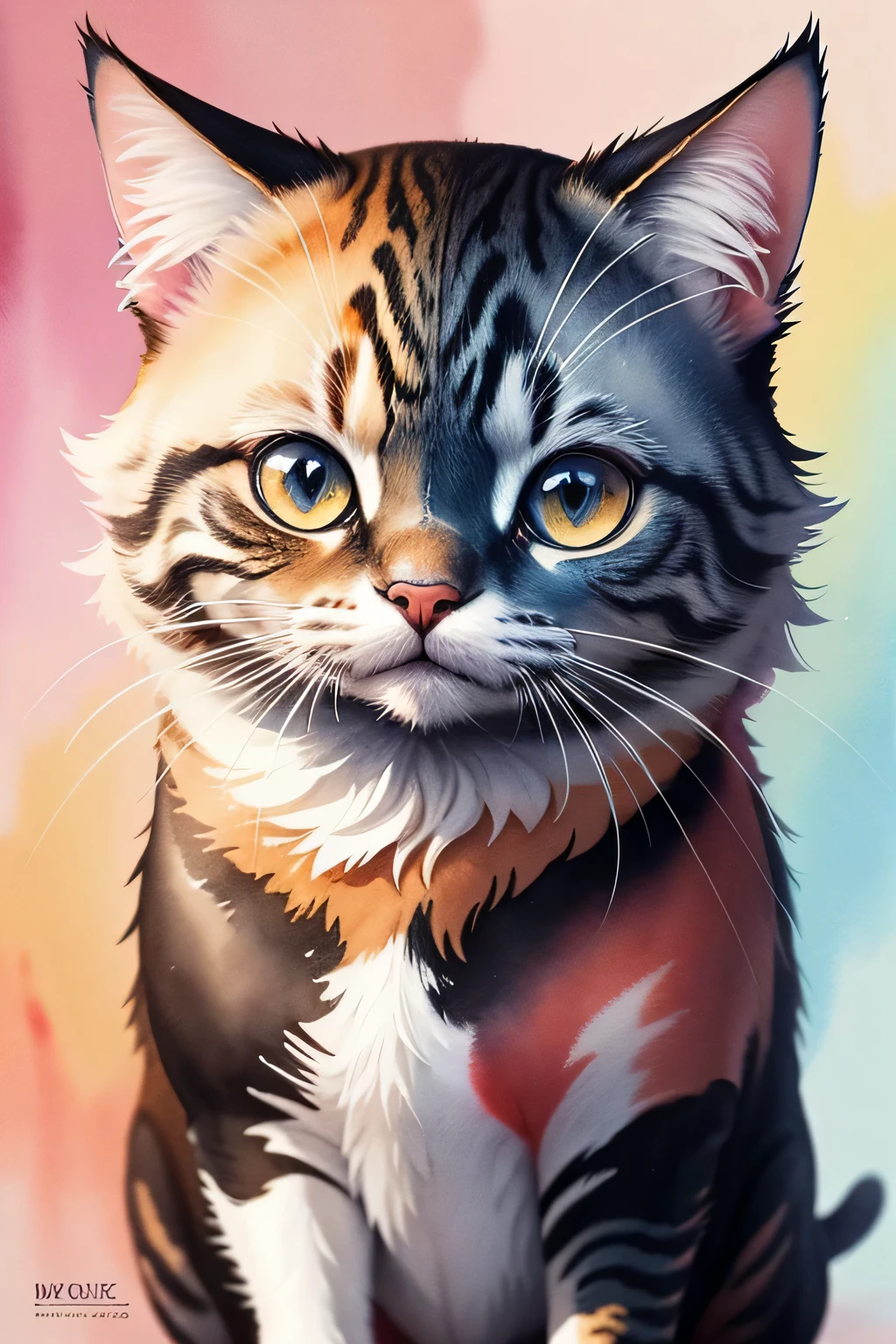 Color Style, digital art of (Cat character), official art, front, smile, masterpiece, beautiful, ((watercolor)), face painting, Ink splash, intricate details. very fine eyes, [drip:0.5], art station trends, Rachel Walker, (zentangle, mandala, tangle, entangle:0.6), (fractal art), 混沌の最もbeautiful形, Brutal design, masterpiece, 最high quality, high quality, High resolution,
