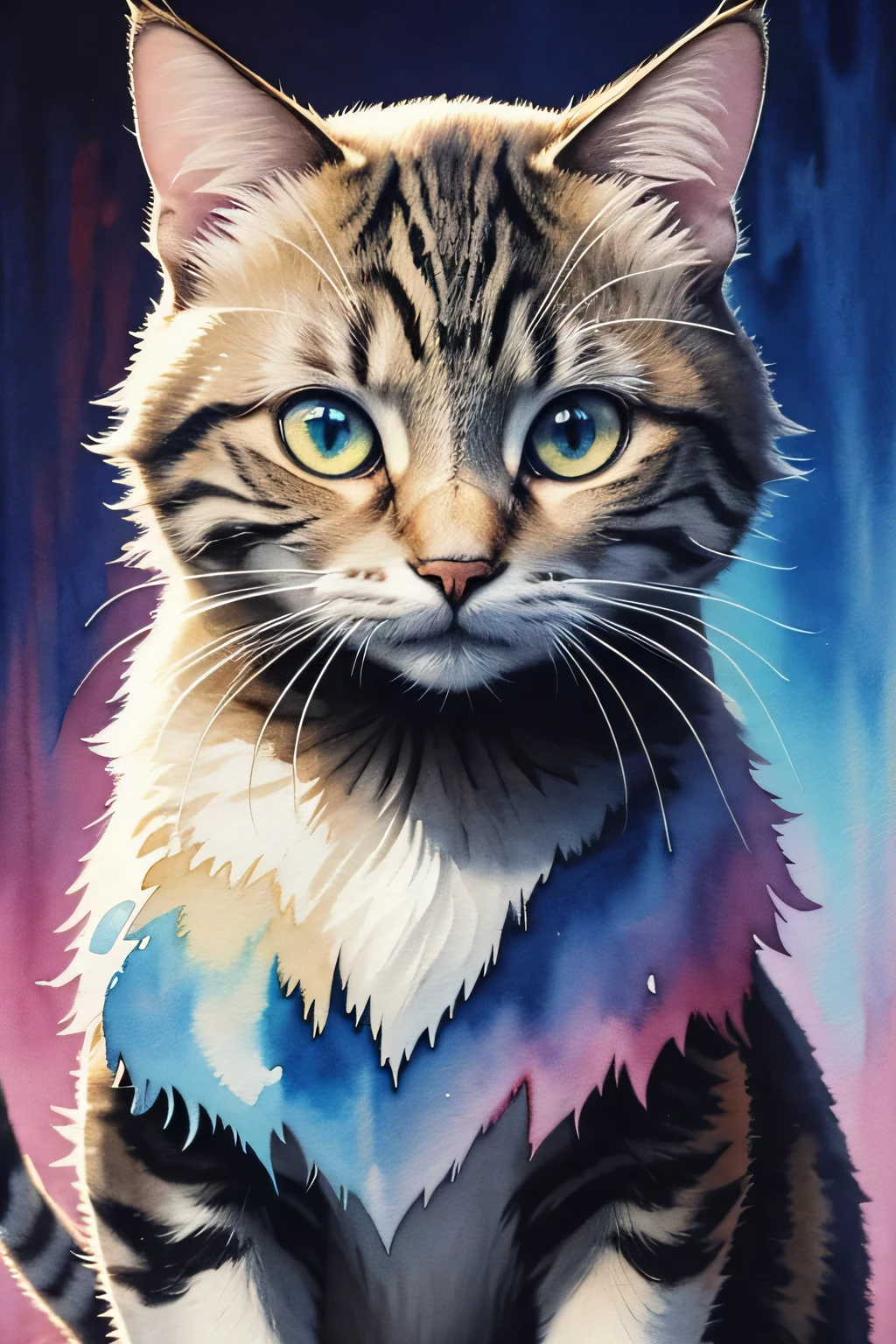 Color Style, digital art of (Cat character), official art, front, smile, masterpiece, beautiful, ((watercolor)), face painting, Ink splash, intricate details. very fine eyes, [drip:0.5], art station trends, Rachel Walker, (zentangle, mandala, tangle, entangle:0.6), (fractal art), 混沌の最もbeautiful形, Brutal design, masterpiece, 最high quality, high quality, High resolution,