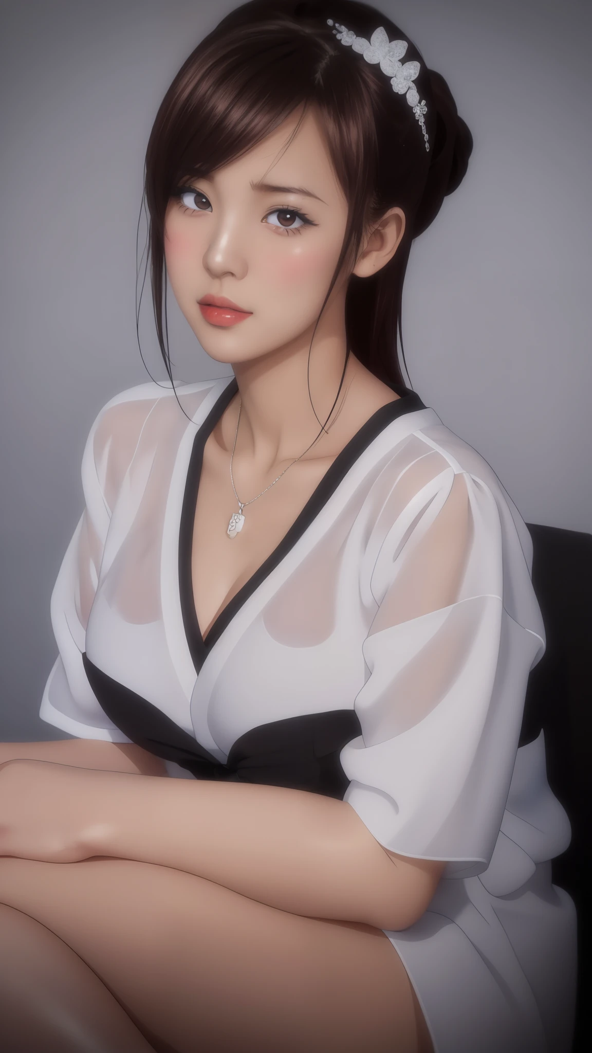 arafed asian woman in a white and black dress posing for a picture, realistic. cheng yi, smooth anime cg art, painted in anime painter studio, photorealistic anime, hyperrealistic , a hyperrealistic , attractive anime girl, [ 4 k digital art ]!!, kawaii realistic portrait, made with anime painter studio, realistic cute girl painting