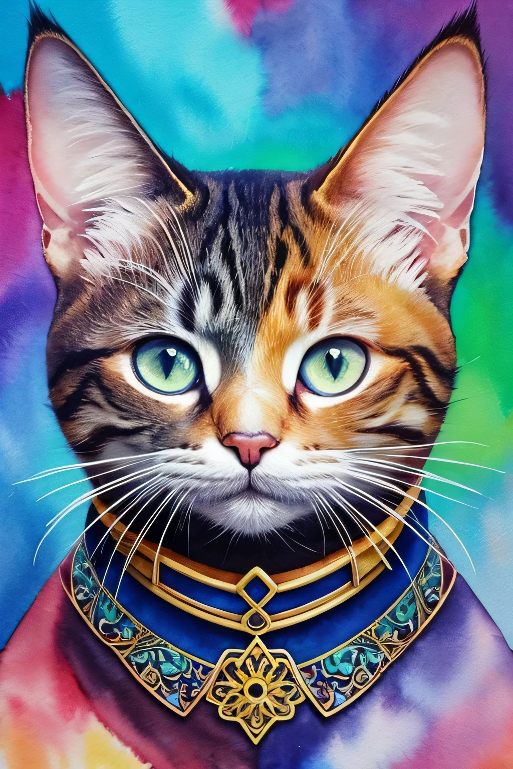 Color Style, digital art of (Cat character), official art, front, smile, masterpiece, beautiful, ((watercolor)), face painting, Ink splash, intricate details. very fine eyes, [drip:0.5], art station trends, Rachel Walker, (zentangle, mandala, tangle, entangle:0.6), (fractal art), 混沌の最もbeautiful形, Brutal design, masterpiece, 最high quality, high quality, High resolution,