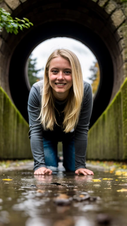 A 23 year old blonde woman, ((big )), ((Hyperrealismus)) ,. Blondes Haar mit hellbraunem Ansatz. blondes Haar, Haare mit braunen Wurzeln, extra langes Haar, sehr langes Haar, Nice, geflochtene haare, seitliche ansicht, ((whole body can be seen)), sitzt auf einer bank im park, it's rainy outside, viele menschen mit regenschirmen, ((es regnet)), regenschirm in der hand, Happy, begeistert, happy, smiles, (with a very good quality), (Sehr detaillierte Haut:1.1), award-winning, Meisterwerk, 50-mm-Objektiv, ((hole body)), ROH, Analoger Stil, scharfer Fokus, 8K UHD, DSLR, Good quality, atmospheric perspective, 8k, super detail, ccurate, best quality, anatomically correct, high details, high quality,