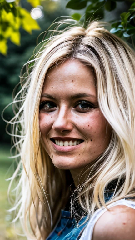 A 23 year old blonde woman, ((big )), ((Hyperrealismus)) ,. Blondes Haar mit hellbraunem Ansatz. blondes Haar, Haare mit braunen Wurzeln, extra langes Haar, sehr langes Haar, Nice, geflochtene haare, seitliche ansicht, ((whole body can be seen)), sitzt auf einer bank im park, Outside , Happy, begeistert, happy, smiles, (with a very good quality), (Sehr detaillierte Haut:1.1), award-winning, Meisterwerk, 50-mm-Objektiv, ((hole body)), ROH, Analoger Stil, scharfer Fokus, 8K UHD, DSLR, Good quality, atmospheric perspective, 8k, super detail, ccurate, best quality, anatomically correct, high details, high quality,