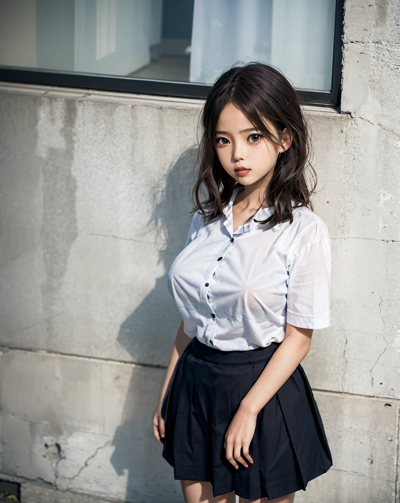 (RAW photo:1.2),
professional portrait of a girl wearing cute clothes, ((huge breasts)),
school uniform