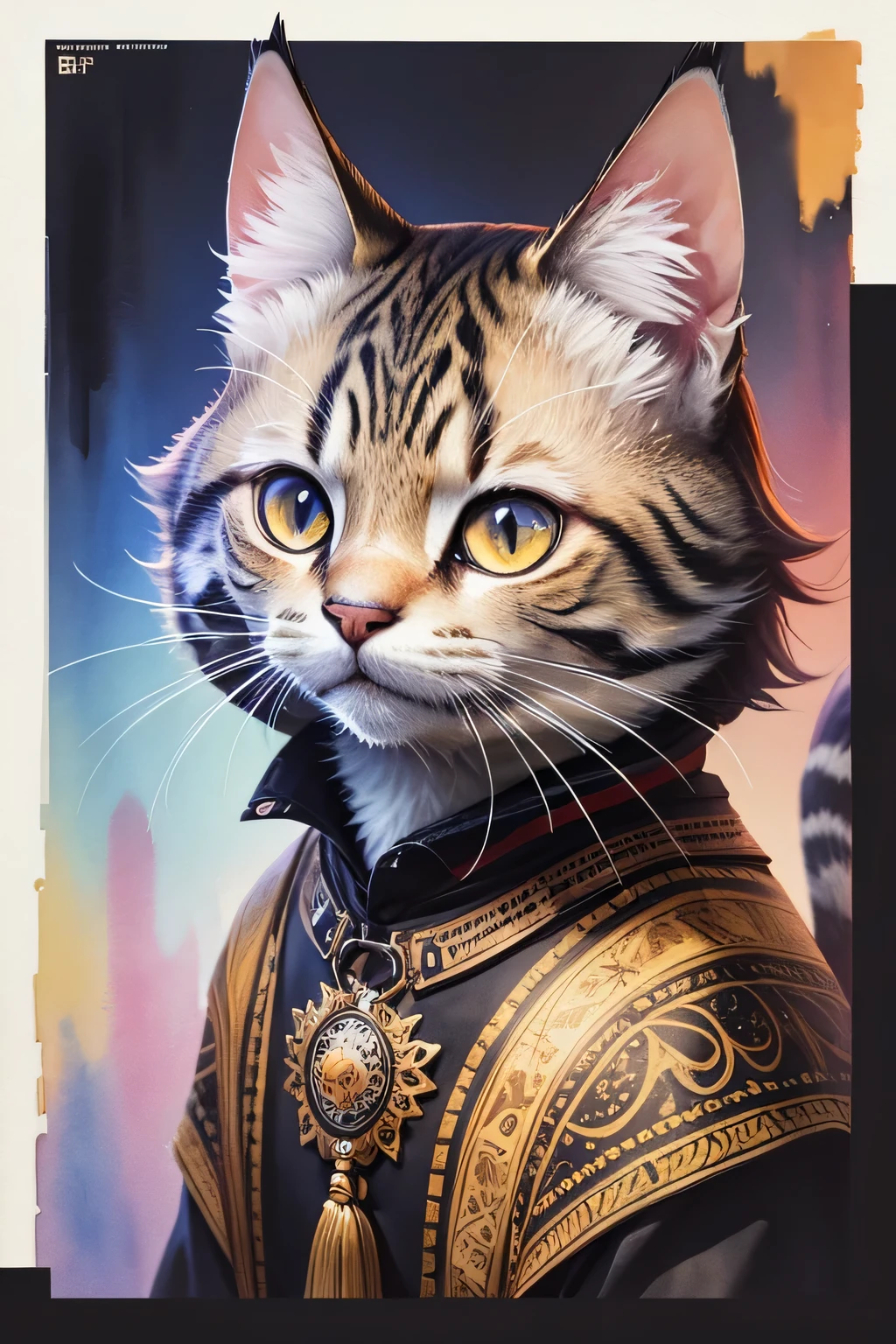 Color Style, digital art of (Cat character), official art, front, smile, masterpiece, beautiful, ((watercolor)), face painting, Ink splash, intricate details. very fine eyes, [drip:0.5], art station trends, Rachel Walker, (zentangle, mandala, tangle, entangle:0.6), (fractal art), 混沌の最もbeautiful形, Brutal design, masterpiece, 最high quality, high quality, High resolution,