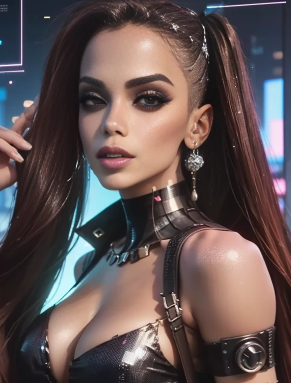 ((wallpaper)) ((8k)) ((ultra realista)) ((cyberpunk)) ((sexy)) corpo todo, morena anitta , brincos de estrelas, constellations, universo, ((Brasil))