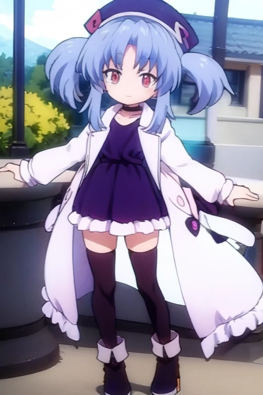 masterpiece, highest quality, soft lighting, confused, looking at the viewer, one person, Thighhighs, big breasts, shrug \whole body,((amount)) (((Extra-thick thighs,standing with legs spread apart)), Overgrown ruins, Mountain,(NSFW),((nude)),((I'm watching you)),Shadowverse ,Alice Kurobane,twin tails,