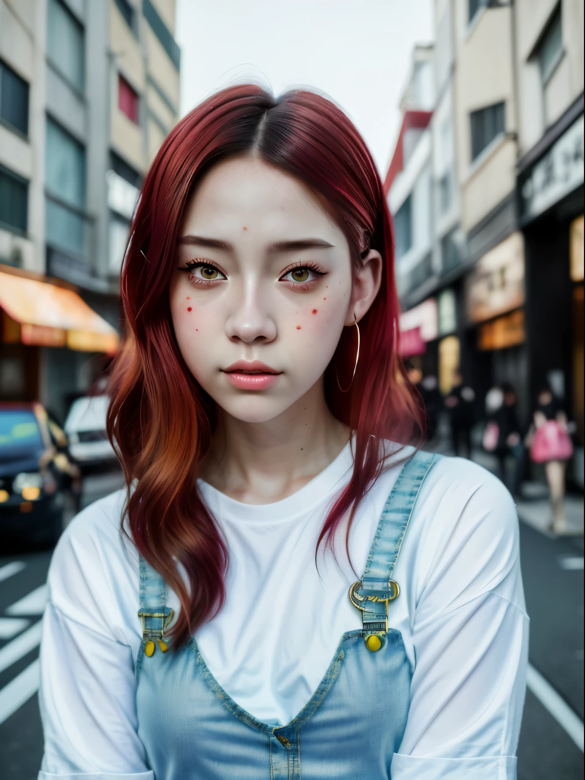 Chica anime con pelo color rojo y ojos verdes y pecas y gafas posando para una foto., una pintura digital inspirada en Sim Sa-jeong, tumblr, arte digital, obra de arte al estilo de guweiz, fotorrealista!!!!!!! Estilo de Arte, 🤤 girl portrait, realistic art style, [ 4 k arte digital ]!!, retrato realista kawaii, realism artistic style, realistic anime art style, estilo de realismo anime