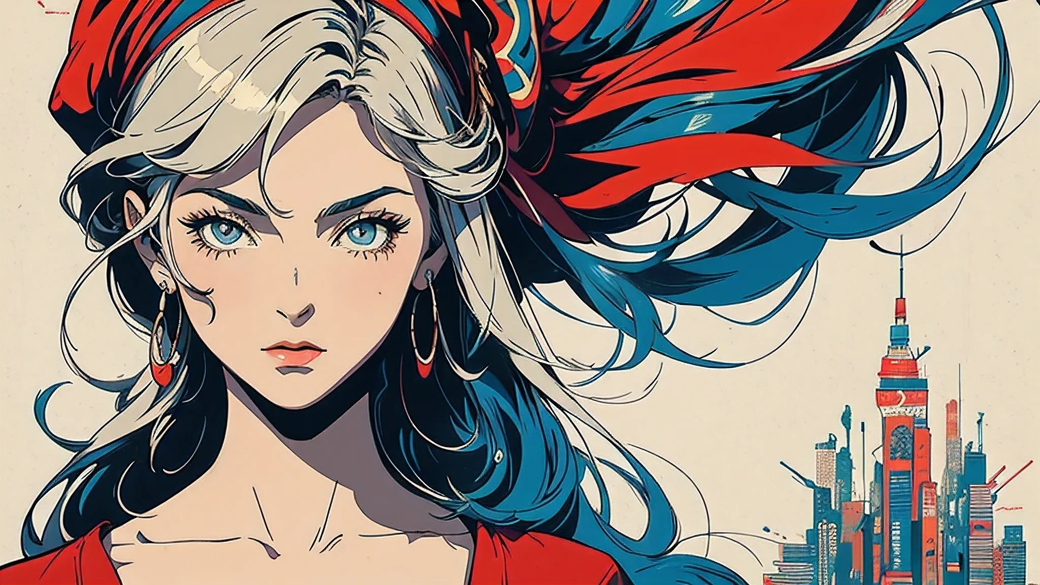 (Masterpiece, Best Quality),poster,abstract,movie poster,vintage,perfect lady,retro,anime,simple,retro,(((perfect one woman))),((background_complicate)),tattoo