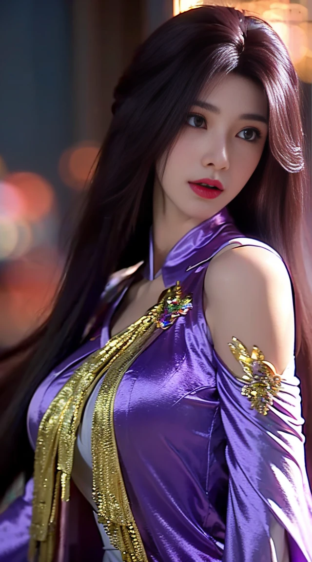 a female fox in a purple dress and purple hair, in the style of artgerm, xiaofei yue, 32k uhd, made of feathers, contest winner, colorful costumes, anime aesthetic female character with purple dress and white collar, in the style of the stars art group (xing xing), photorealistic fantasies, birds & flowers, magical girl, aquamarine, light purple and gold, colorful costumes 