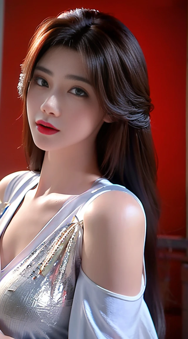hong girls free pictures, in the style of photorealistic rendering, silver, 32k uhd, realistic portrait, elegant realism, fairycore, multilayered an asian girl with long dark hair and a pretty white dress, in the style of precise hyperrealism, light silver and dark pink, gongbi, transparent/translucent medium, combining natural and man-made elements, dark white and dark azure, luminous quality 