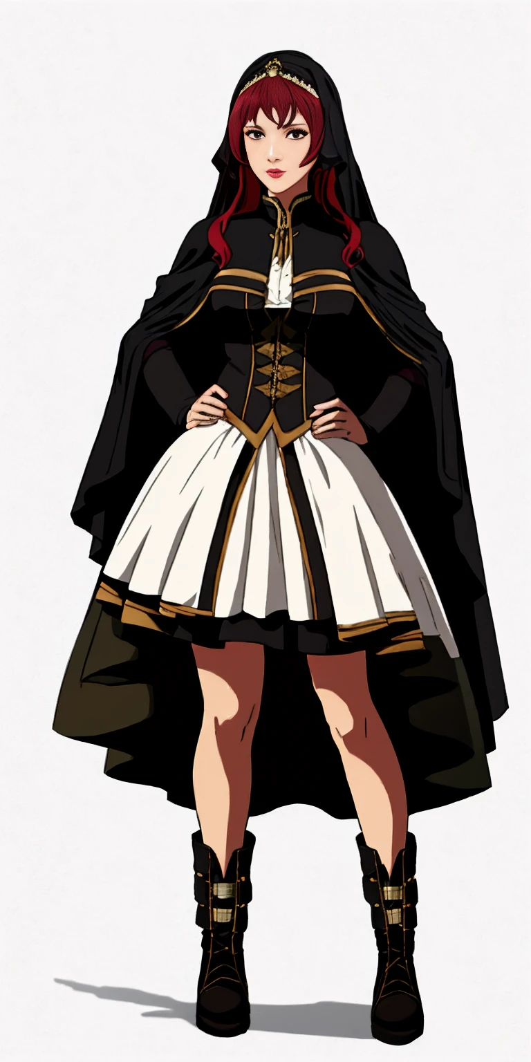 full body of a woman in a dress with a veil, feet together, standing feet together, militar boots, beautiful fantasy maiden slave warrior, beautiful fantasy art portrait, fantasy victorian art, medieval fantasy art, beautiful and elegant queen Roxxane, portrait of queen of light, fantasy portrait art, gothic fantasy art, a beautiful fantasy empress, ((white background)) hands on hips
