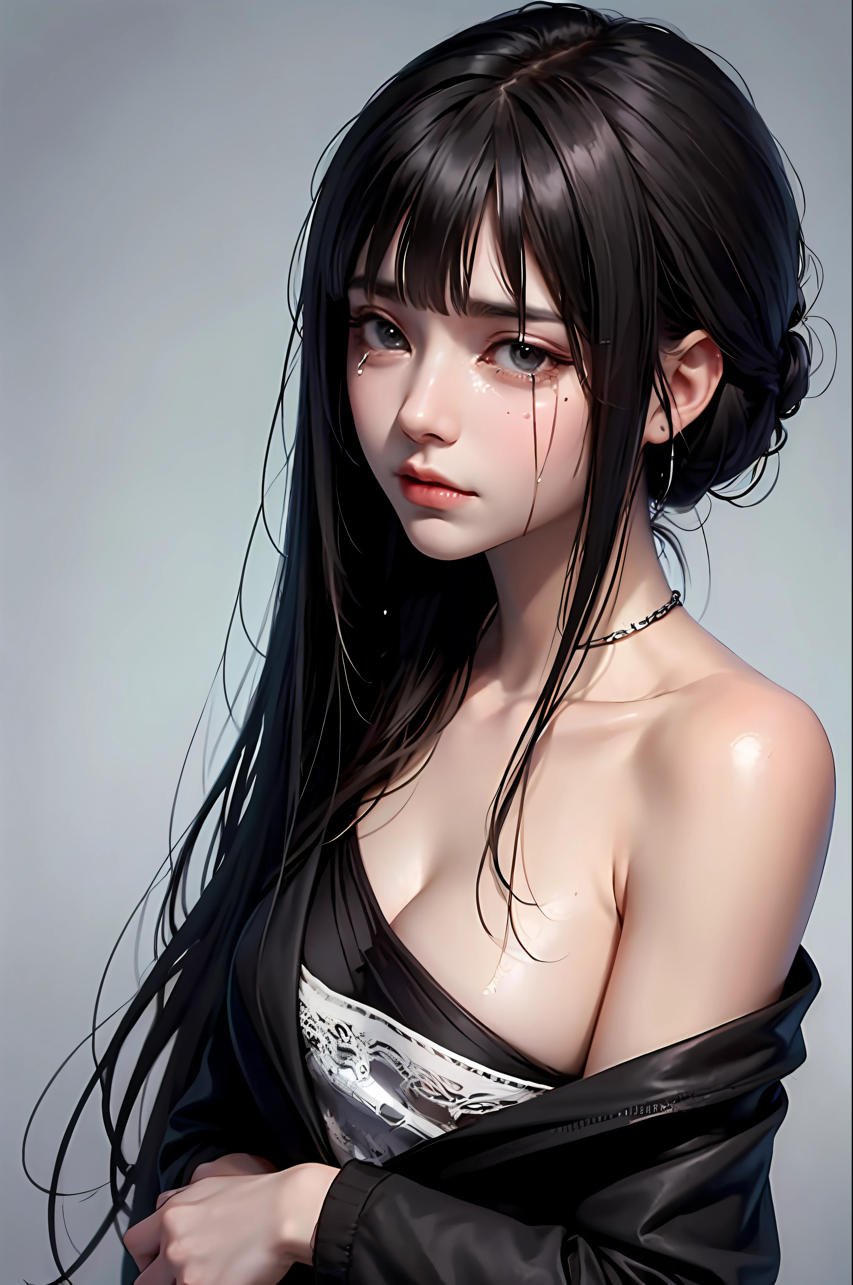 (best quality,4k,8k,highres,masterpiece:1.2),ultra-detailed,(realistic,photorealistic,photo-realistic:1.37),portrait,girl with a emo style,piercings,eyeliner,messy hair,black clothing,expressionless face,dark and moody lighting,vibrant colors,contrast,color grading