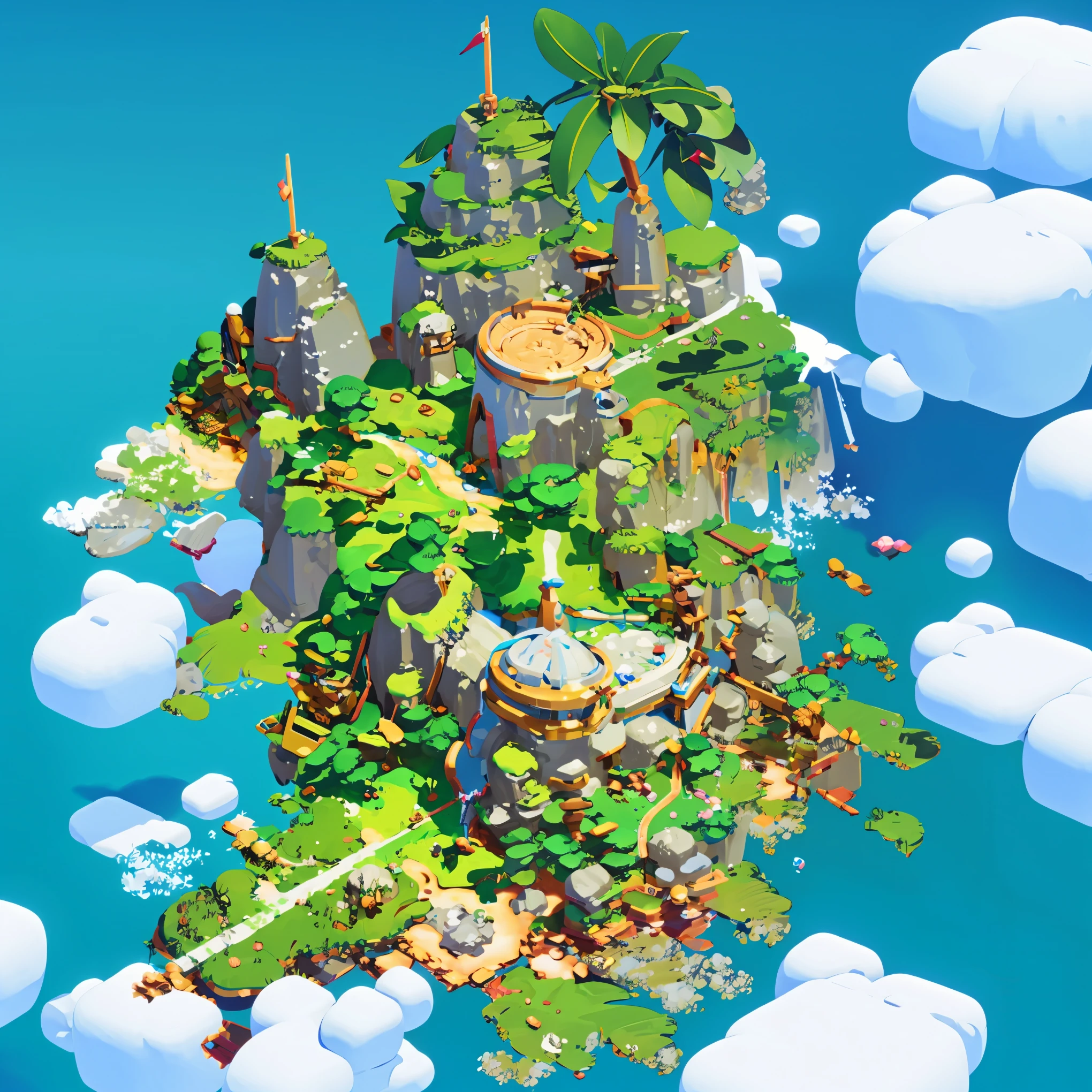 3d isometric view of fantasy island,
