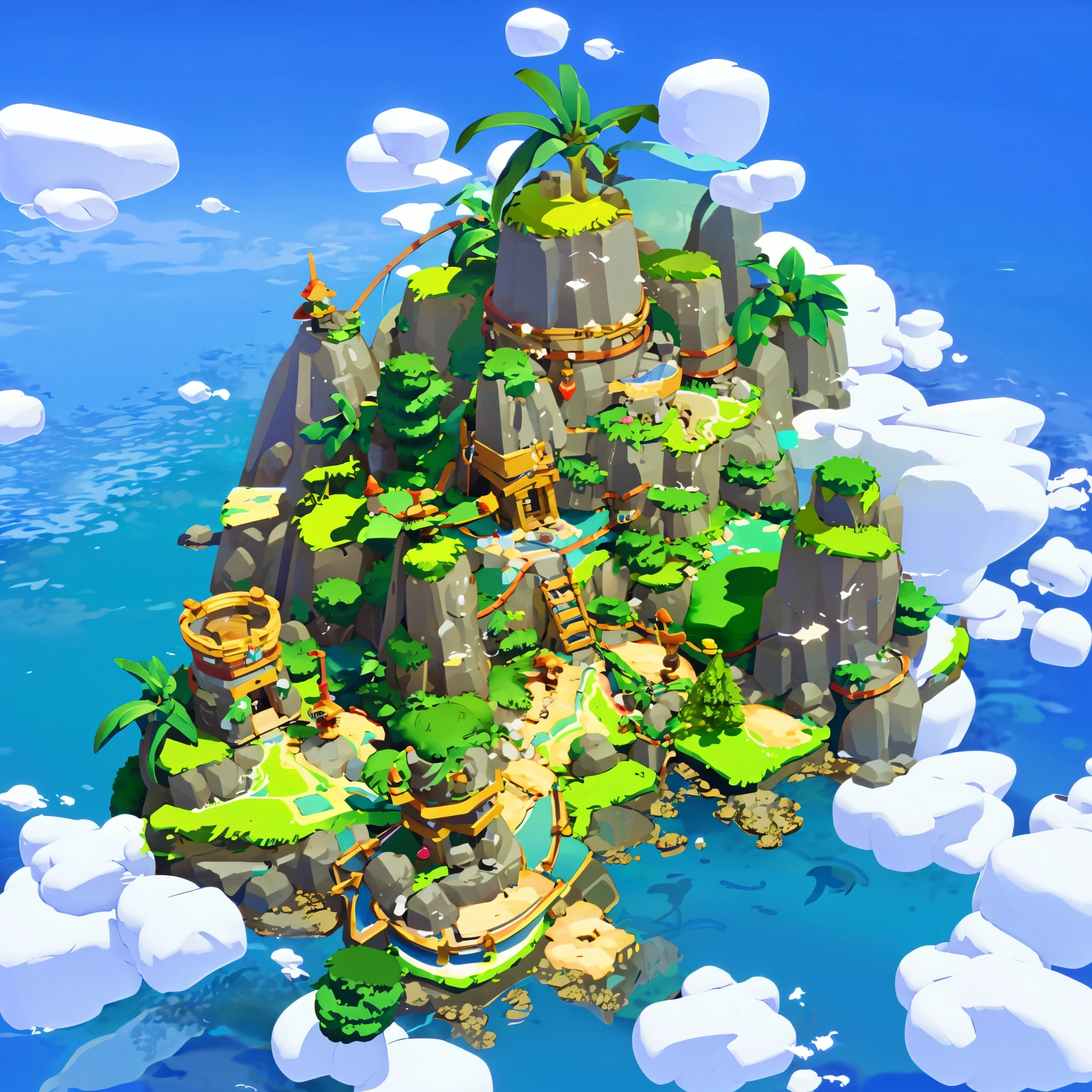 3d isometric view of fantasy island,
