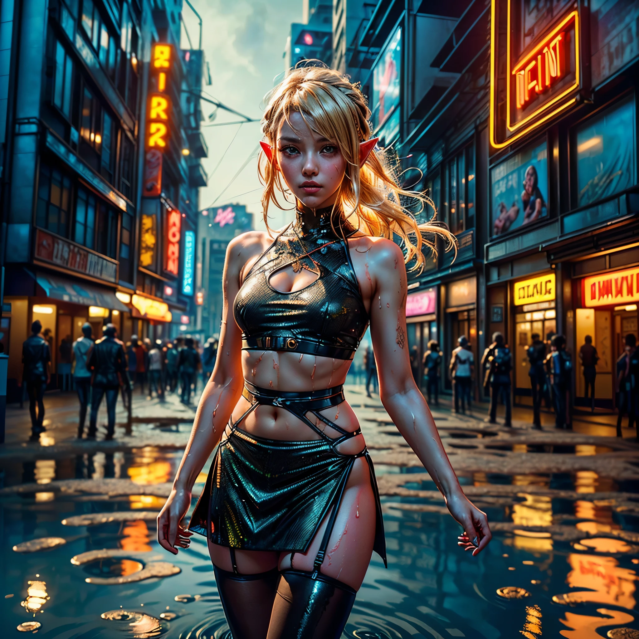 Deedlit cute little Elf ,(((little ,small tiny body,))),((())),((little Elf with extremely cute and beautiful blonde hair)),(((Elf girl,anthro furry cute,Elf-girl))),(((Elf ears,Elf ears on head,big Elf ears))), (((flat chest))),(((blonde hair:1.35,messy blonde hair,colored inner hair,ear breathing,))),((heterochromia:1.5,eye1 yellow,eye2 orange,perfect eyes,upturned eyes:1.3,beautiful detailed eyes,finely detailed beautiful eyes:1,big highlight on eyes:1.2,slanted eyes)),(((lustrous skin:1.5,bright skin: 1.5,skin tanned,shiny skin,very shiny skin,shiny body,plastic glitter skin,exaggerated shiny skin,illuminated skin,wet legs))),(delicate detailed fingers,detailed body,detailed arms,human hands,(detailed face)), cute,slutty,,erotic,(((nsfw))), zettai ryouiki,revealing clothing,show skin,((rave shirt,neon shirt,rave mini-skirt,visible thong straps)),(wearing a rave outfit:1.3,rave clothes,semi-naked,with little clothing),((wet clothes,detailed outfit,detailed clothes)), (dynamic pose:1.0),solo focus,embarrassed,(centered,scale to fit dimensions,Rule of thirds), ((((cyberpunk city by the ocean,neon signs,puddles)))),stormy sky,threatening sky,dark clouds,((synthwave background theme,detailed background : 1.25)),((((night,nice lighting decorations,detailed architecture)))), (best quality,high resolution,sharp focus,ultra detailed,extremely detailed,extremely high quality artwork,(realistic,photorealistic:1.37),(extremely detailed CG),(very fine CG),((hyper super ultra detailed perfect piece)),flawless,(((masterpiece))),illustration,vibrant colors,(intricate),High contrast,Selective lighting,Double exposure,HDR (High Dynamic Range),Post-processing,Background blur,colors,(intricate),High contrast,Selective lighting,Double exposure,HDR (High Dynamic Range),Post-processing,Background blur, 3D rendering, varies multi etc. --v 6 --s 1000 --c 20 --q 20 --chaos 100