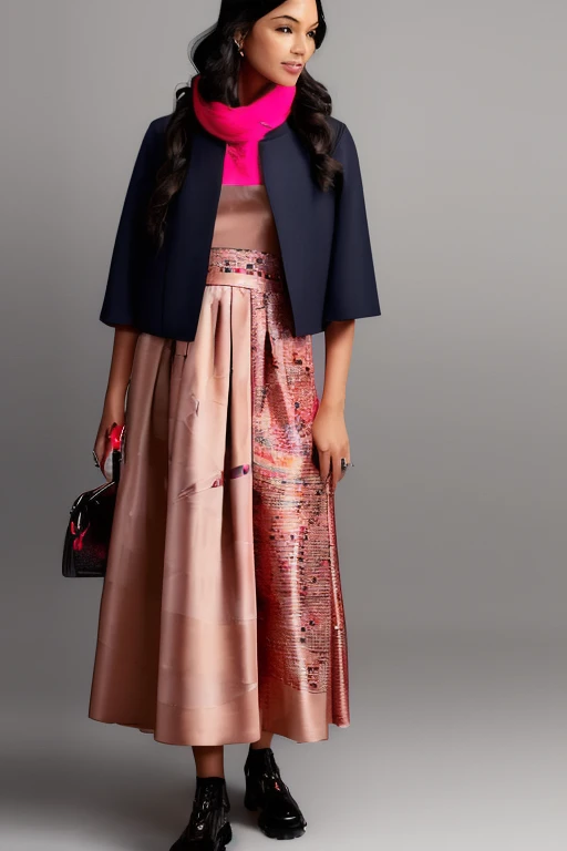 Female, purple, orange, pink, 1920s brown skirt, tan jacket, red scarf, dress, 5 foot 5 inches tall, slim body build, waist-length wavy brunette black hair, EYES bright green, 28 age, ethnicity Indian, ethnicity Middle Eastern.