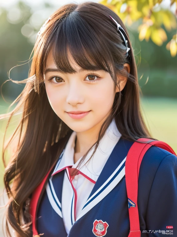 ((Top Quality, 8k, Masterpiece: 1.3)),1 Japanese girl,school uniform,school setting,beautiful detailed eyes and lips,long hair blowing in the wind, cheerful expression, vibrant colors,soft lighting,traditional Japanese art style.