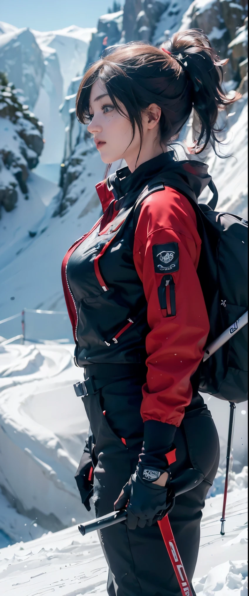 (highest quality), ((masterpiece), (detailed: 1.4), 3D, HDR (high dynamic range), ray tracing, NVIDIA RTX, super resolution, unreal 5, skier in red jacket skiing down a snowy slope with blue sky in background, skiing, stunning ski, stunning skied, whistler, profile shot, steep, profile pic, 4 0 9 6, reddit post, crisp detail, crisp smooth lines, crisp lines, instagram post, avatar image, mid shot, stunning image, up shot, motivational, poster shot, 1girl,