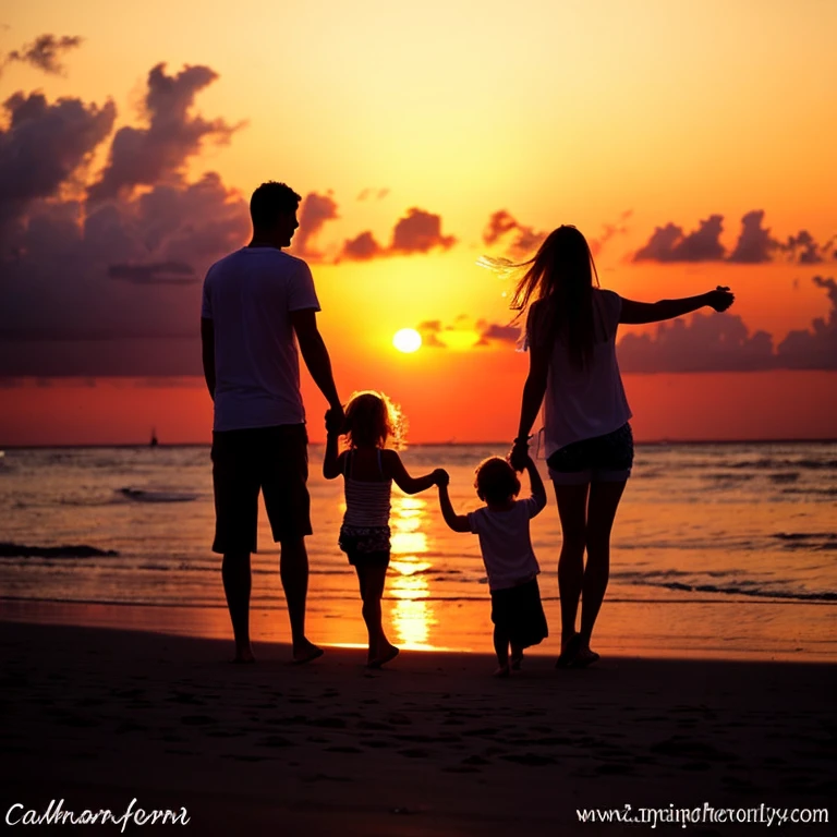 arafed family holding hands On the beach at sunset, happy family, family, blog-photo, on the beach during sunset, Warm and joyful atmosphere, family friendly, On the beach at sunset, with sunset, sunrise, family photo, at beach at sunset, photo, in the sunset, Kids' the, The sun sets, wonderful,  