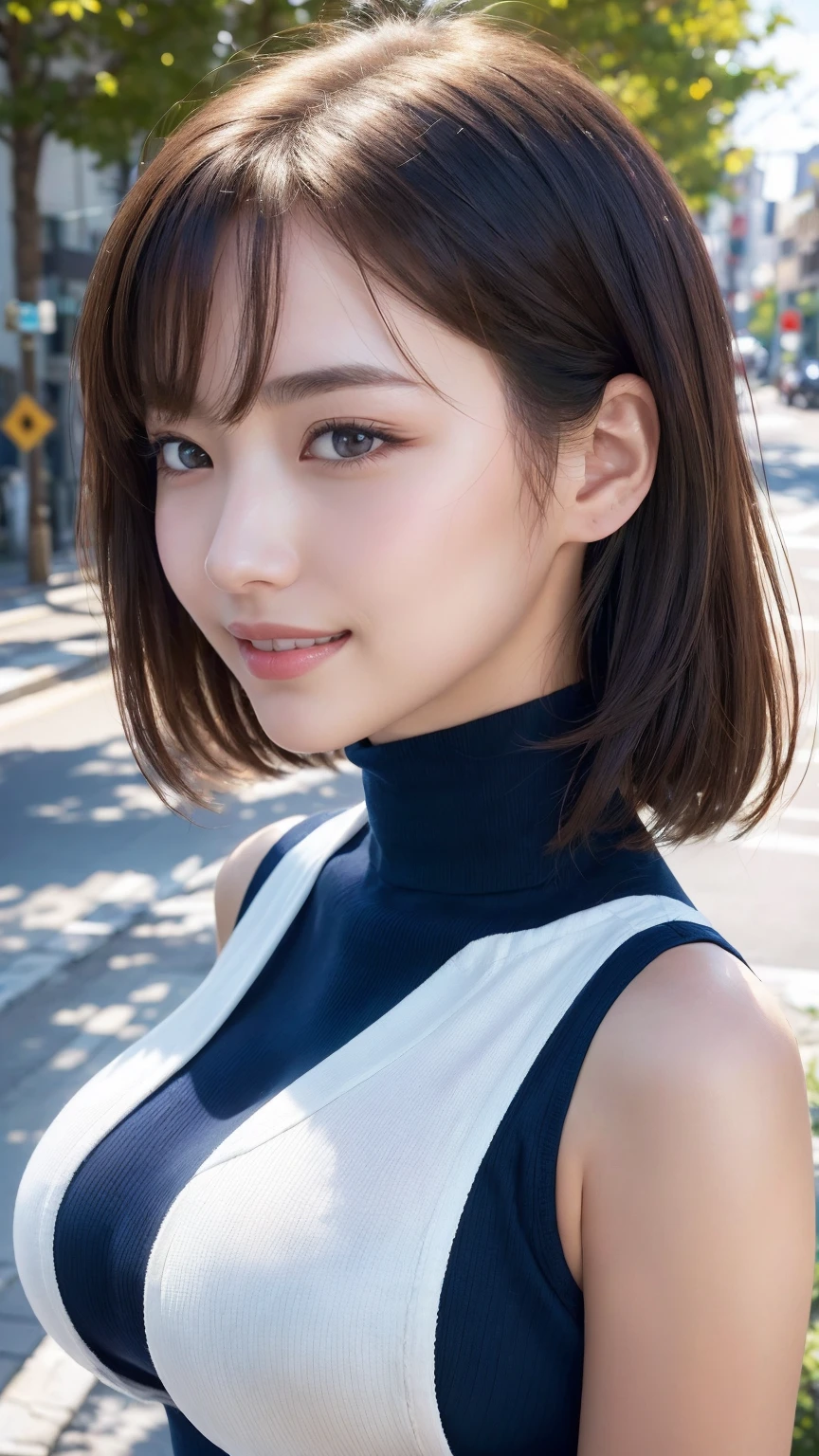 (8K, 超A high resolution, Best Quality, masutepiece:1.2)、RAW portrait of japanese girl、超A high resolution、top-quality、 (huge-breasted,:1.8)、{Do not hide all breasts:1.2}{Off-white shorts:1.5}、(Wearing a blue sleeveless turtleneck:1.5)、(hands to hips:1.6)、(In the street:1.2) BREAK (Natural Skin Texture、Detailed skin、Hyper-Realism、ultra sharpness)、intricate detailes、depth of fields、Sexy adult woman、Long black hair straight、Toned buttocks、((masterpiece、top-quality、high-detail))、(Photorealsitic:1.4)、独奏、closes mouth、Smile happily、big eye、Distinct double eyelids、Lashes、long neck、Absolute area、Clean collarbone、face perfect、thin lips、a small face、Show areola Show nipples Show panties(gazing at viewer、Highlights in the eyes、Light brown eyes、lipgloss)、(From the side:1.5){pull、From head to foot、showing your whole body:1.2}
Negative pron