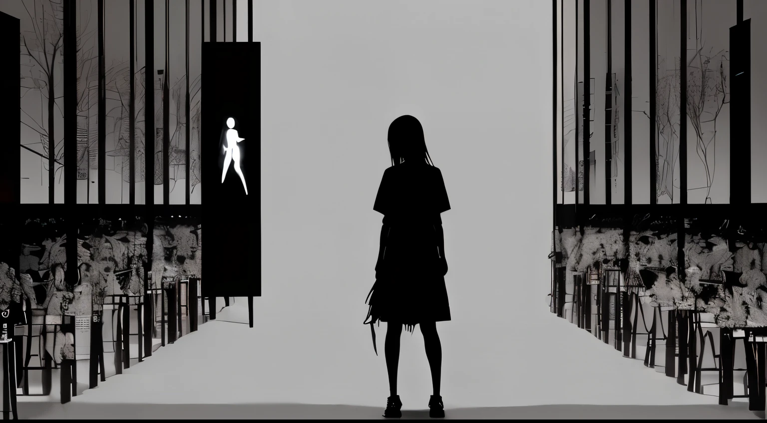 (very delicate and beautiful）、suicide、knife、（Ｔshirt）woman、Offensive photo、alone、（silhouette）、（With movement）、dark background、Black figure、（silhouette）、slender body、background at room、Single unit、sad、1 person、