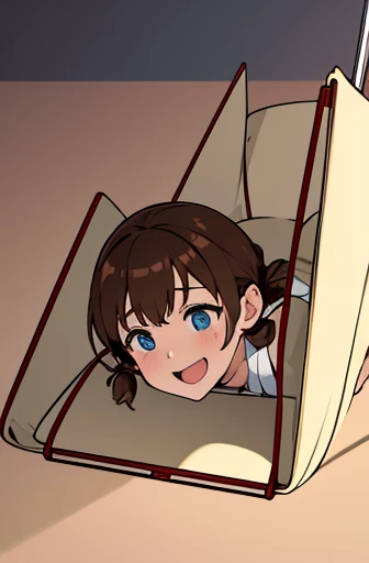 big jump in strong wind, She lifts up the under hem of her beige plain dress, leaning over, Climax, get ecstasy, masterpiece, very short pigtails,brown hair, Hair tie with two big red clothespins, mature, Female robot, android, blue eyes, full body figure, Height: 160cm, flushed cheeks, 2020s anime picture, missionary angle, A beautiful robot with short brown hair in two short pigtails held up by two very large huge red clothespins, Uplifting, No NSFW, whole body, barefoot, masturbate, lie down on her back, Laughter, archaic smile, jumping orgasm, 25 years old, little bust