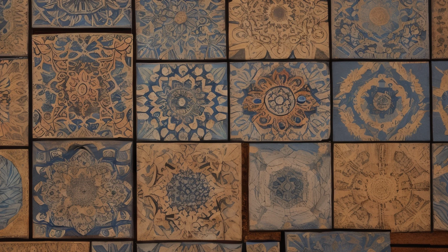 hyper ultra realistic photographs full body of Let your imagination wander through a bohemian haven. Salvaged wood planks transformed into a vibrant masterpiece. Mosaic tiles in a riot of patterns and textures – Moroccan florals, Aztec geometrics, and swirling mandalas – dance across the surface. Sunlight filtering through cracks casts kaleidoscopic shadows, creating a sensory feast. ratio 16:9, 4k, 8k resolution, High quality photo, high detailed, imagesharp focus, Cinematic lighting,hyperdetailed & Unreal engine, detail, realism, photography,cinematography, camera NIKON, lens NIKKOR flagship, masterpiece. hyper-maximalism, ultradetailed photorealistic, light skin imperfections, final render, vray, photo, fashion