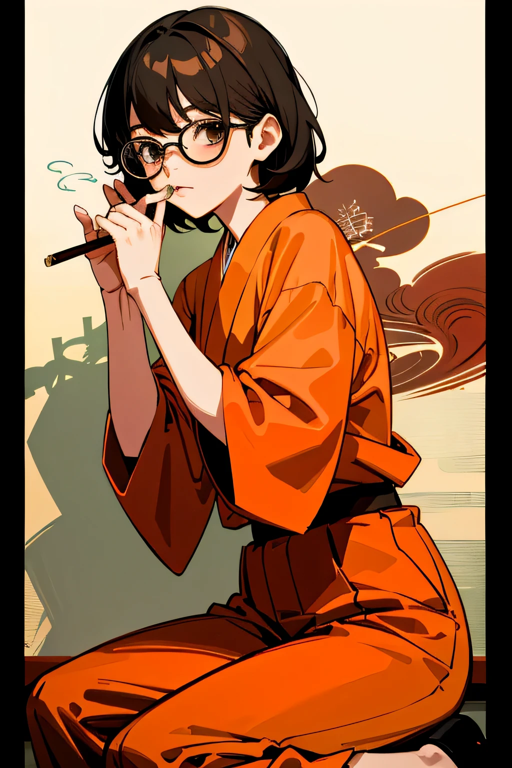 ((highest quality)), ((masterpiece)), (become familiar with),tobacco、Glasses、Japanese、pajamas