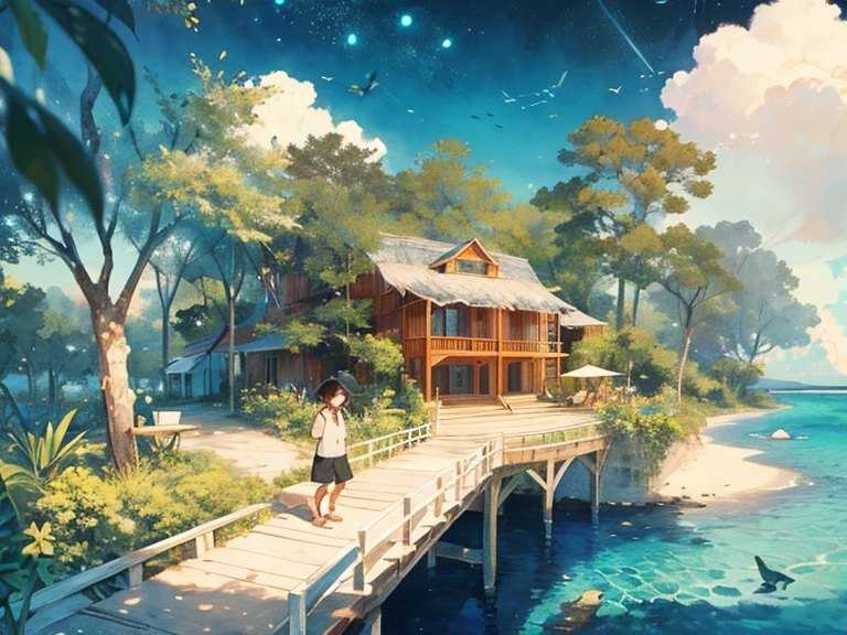 (((masterpiece))),best quality, whitetown, Deserted Island, small island, small house, resort
