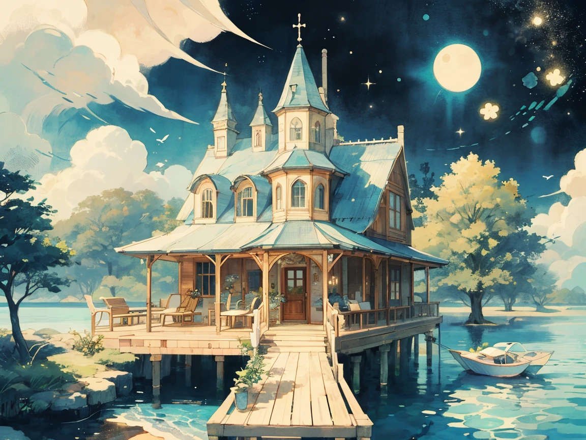 (((masterpiece))),best quality, whitetown, Deserted Island, small island, small house, resort