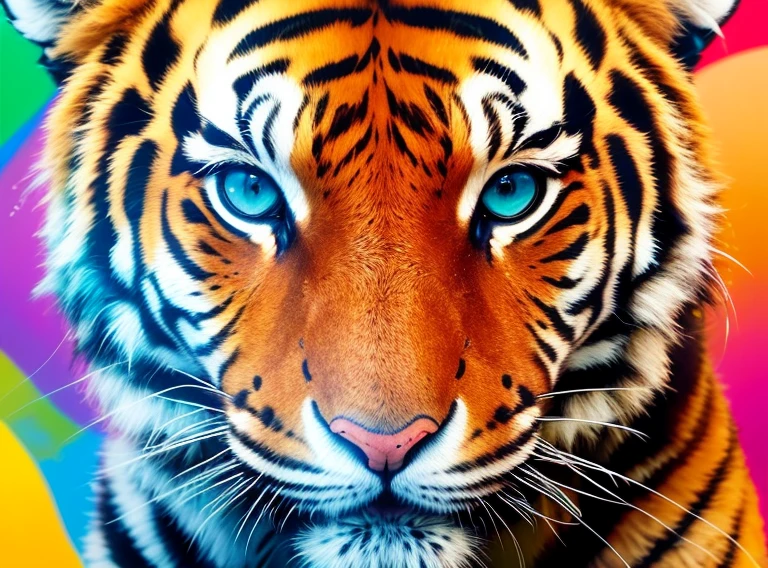 a whole head of a tiger, popping several colorful splashes, abstract, Art by Alberto Seveso, intricate (((solo)))), backgroundless, higher definition, 8k, photorealism, stlye portrait, masterpiece